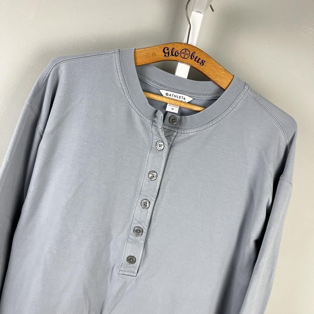Athleta Balance Henley Sweatshirt Womens M Dusty‎ Blue Long Sleeve Pullover